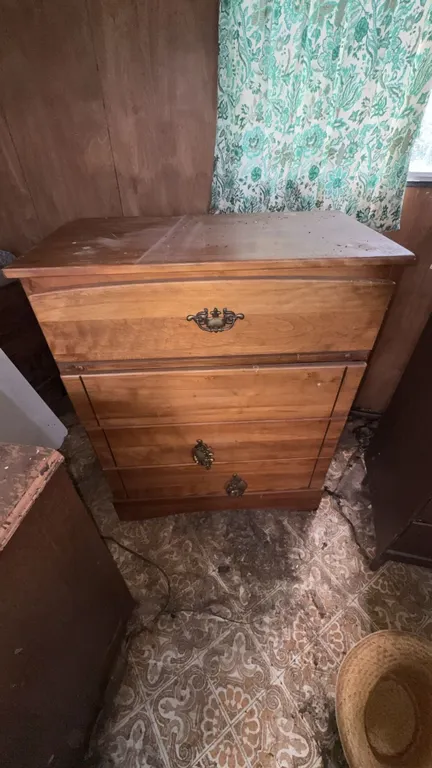 Wooden Three-Drawer Chest with Brass Handles