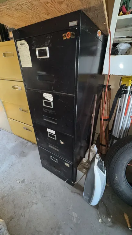 4-Drawer Black Filing Cabinet with Vinyl Records Collection