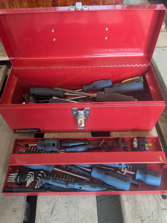 16" tool box, with assorted screwdrivers etc.