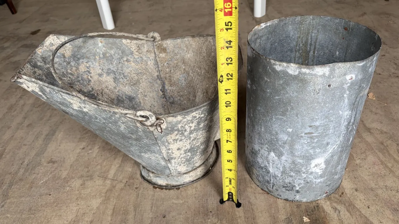 Vintage Galvanized Metal Coal Scuttle Bucket & Cylinder