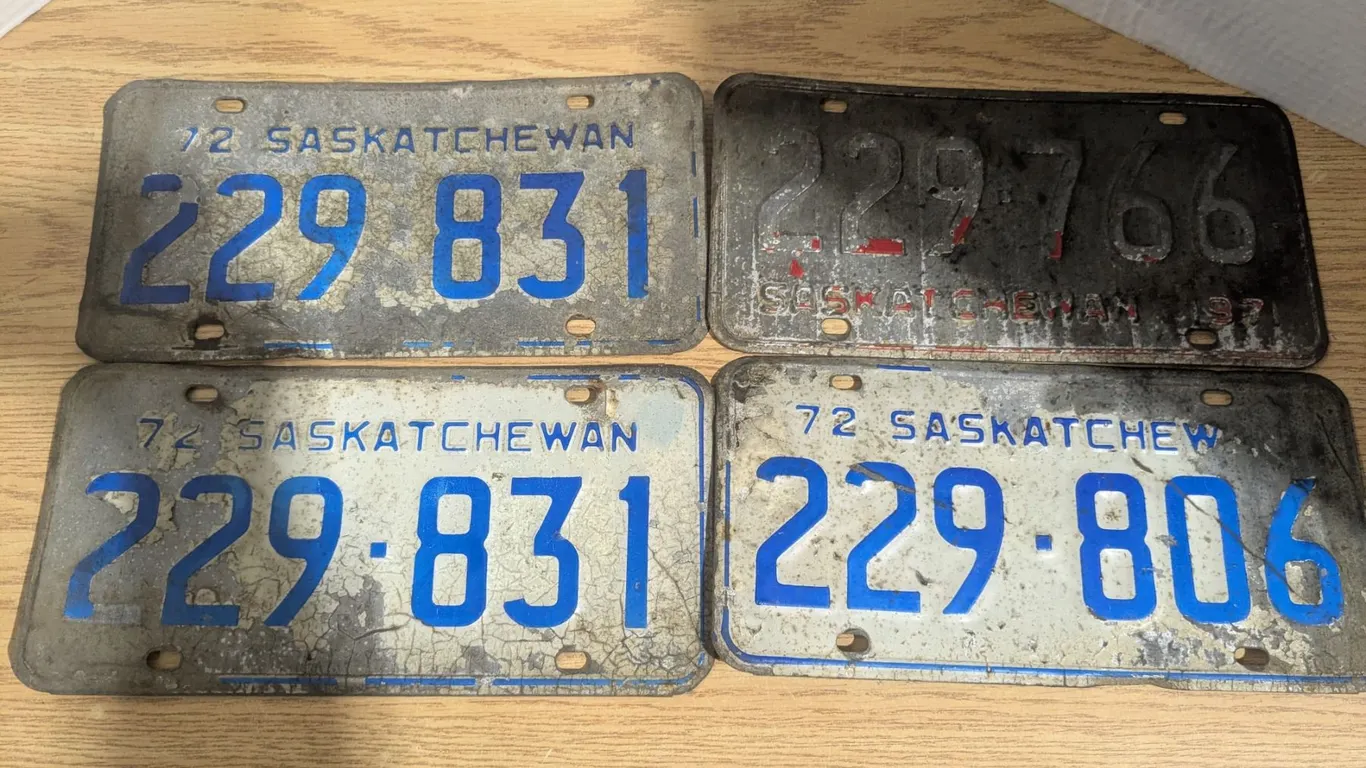 (4) Vintage Sask License Plates inc. Pair of 1972 Sask License Plates