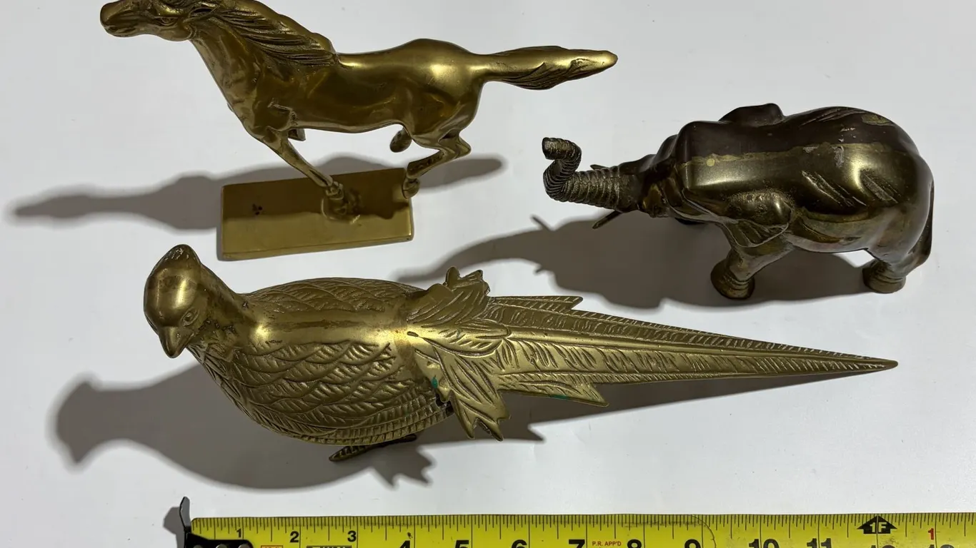 (3) Brass Animal Figurines (Horse, Elephant, Pheasant) -2.25kg total