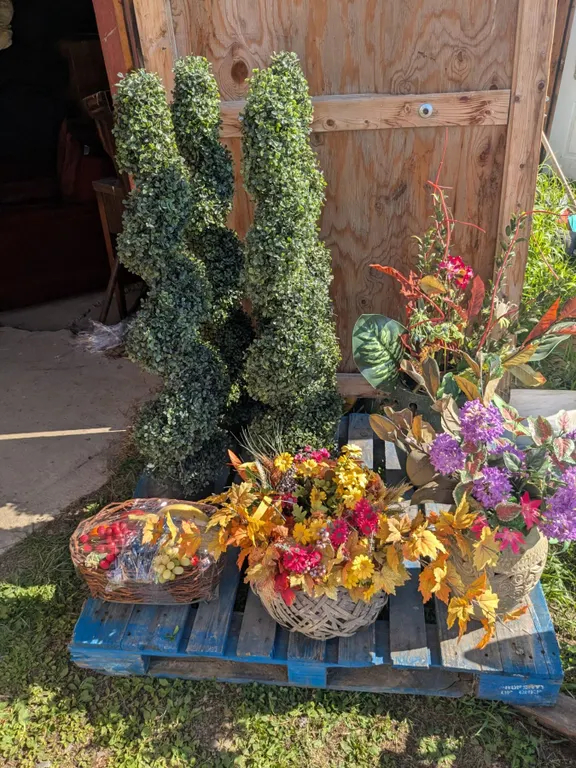 Large Lot of Artificial Plants and Flowers inc. Baskets, Vases, etc.