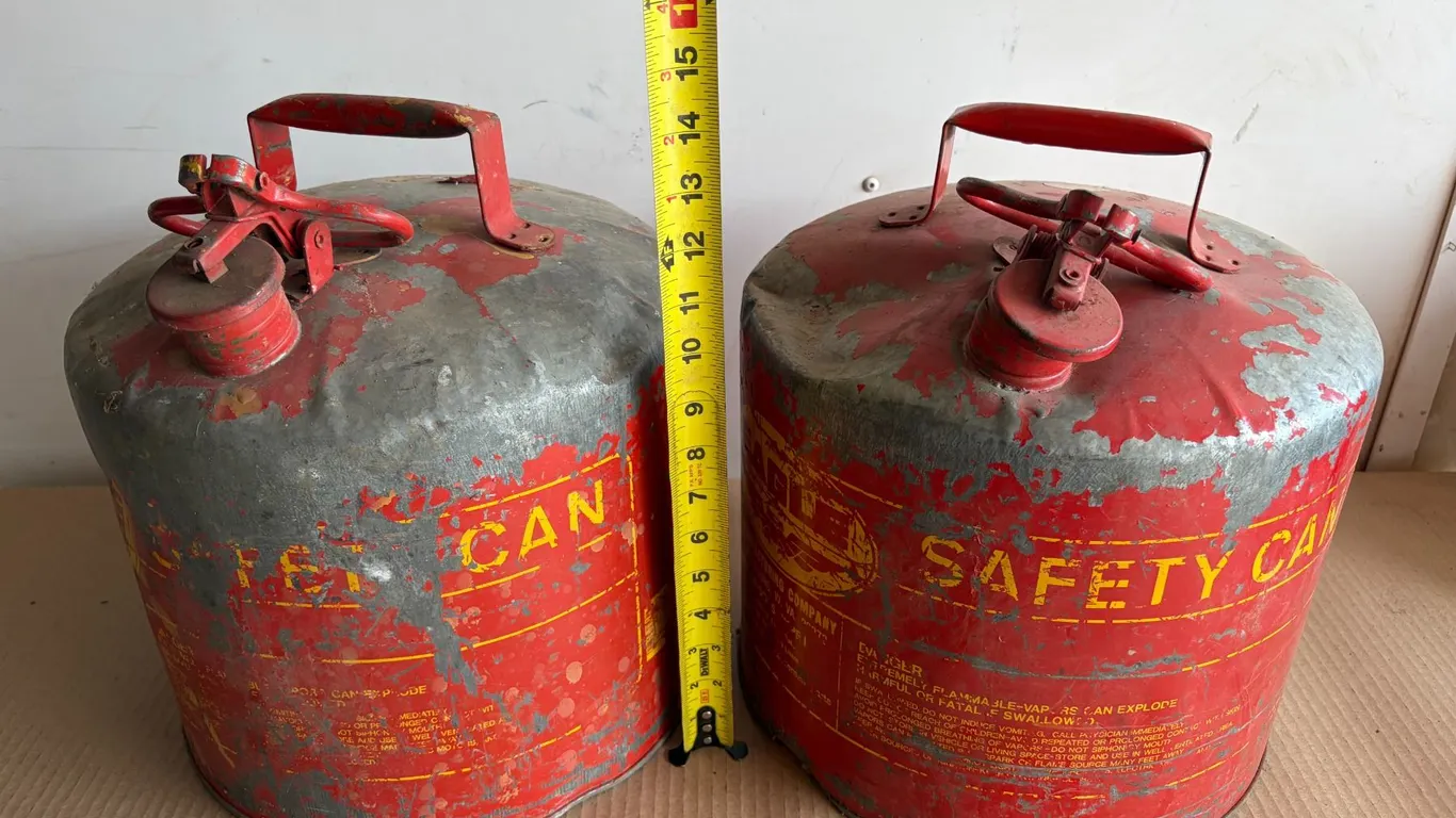 Pair of Vintage Eagle 5-Gallon Galvanized Safety Gas Cans