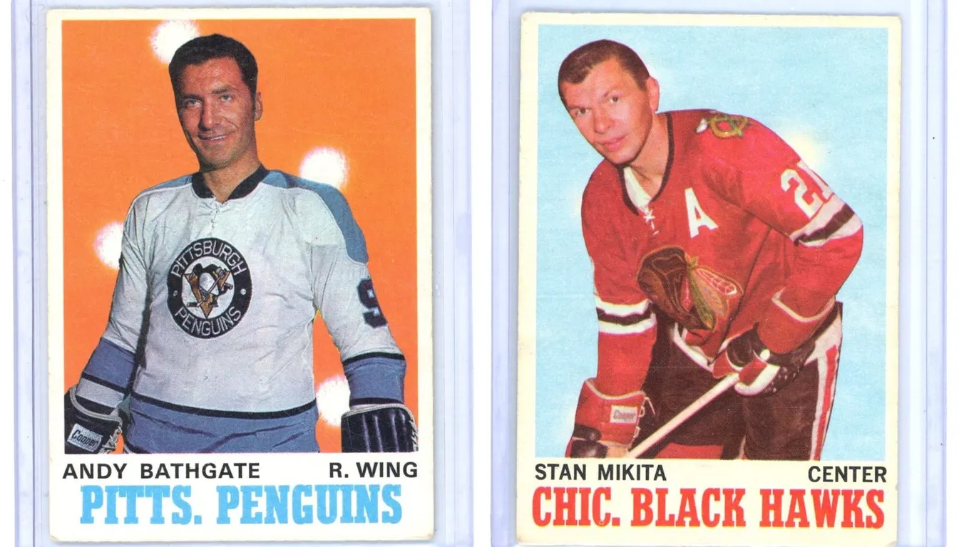 (2) 1970-71 OPC Hockey Cards – STAN MIKITA #20, ANDY BATHGATE #207