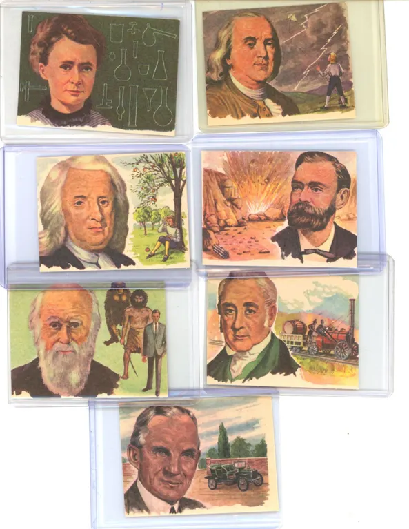 (7) 1965 Bancroft Tiddlers Cards inc. Curie, Darwin, Franklin