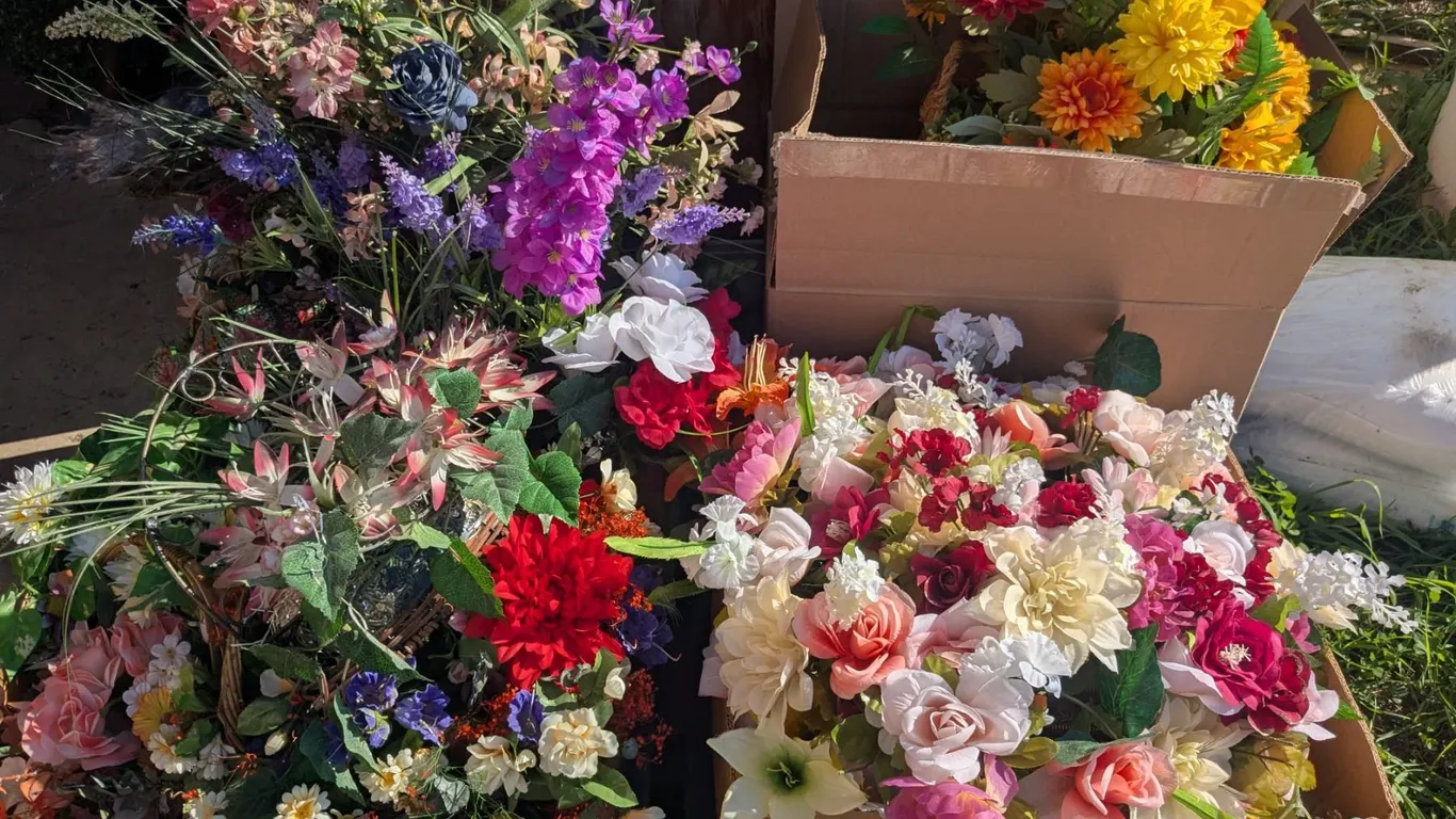 (4) Boxes of Artificial Flowers, Wreath etc.