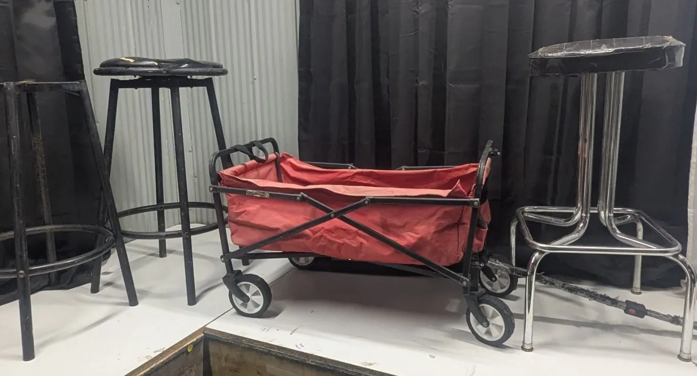 Stools with folding wagon, and extra stool legs