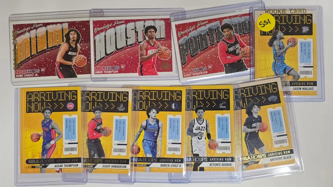 (9) 2023-24 NBA Arriving Now and Greetings Rookie Cards