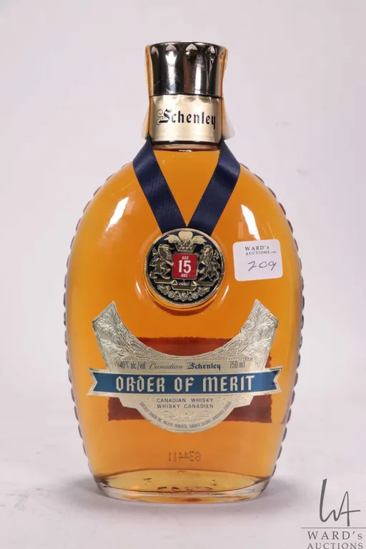 Canadian Schenley/ Order of Merit/ Canadian Whisky/ 15 Years Old/ 750ml/ 40% ABV Note: Alcohol cann