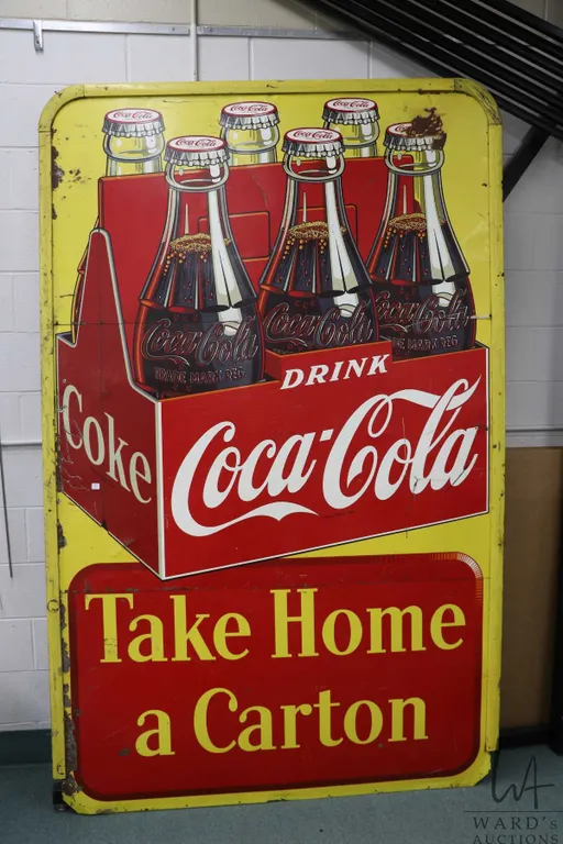 Large vintage 3 piece metal and porcelain "Coca-Cola" wall sign dated 1951, overall dimensions inclu