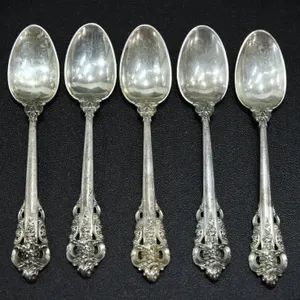 5 STERLING FLORAL REPOUSSE DEMITASSE SPOONS 70g