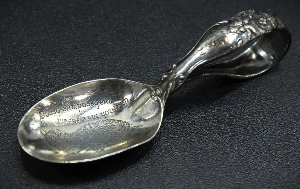 STERLING CAT SILHOUETTE & MOTIF BABY SPOON 20.62g