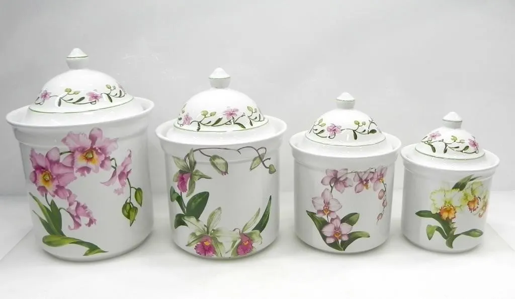 "ORCHIDS" PORTA NESTING CERAMIC CANISTER SET