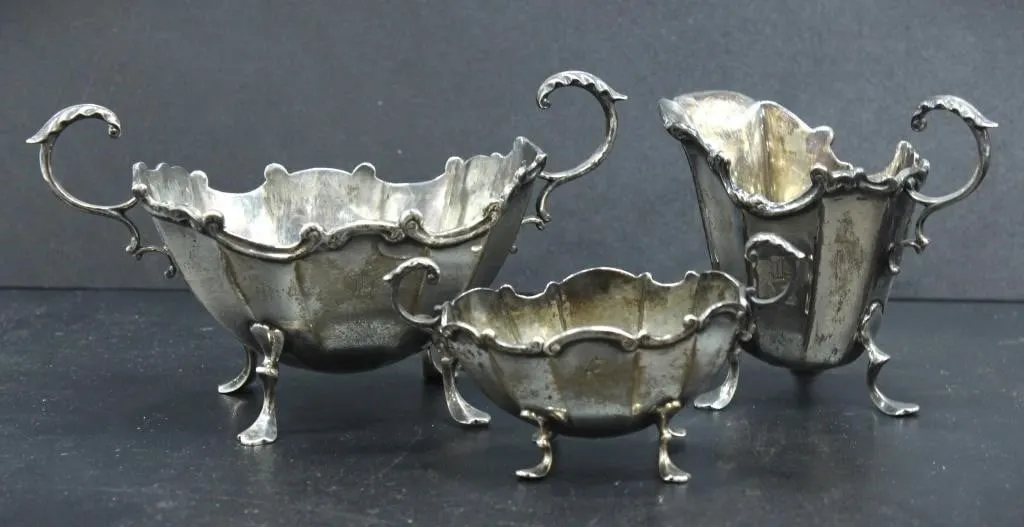 H.M. STERLING c1905 SUGAR BOWLS & CREAMER SET 263g