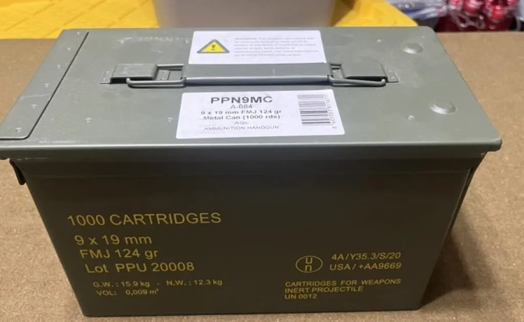 1000 rnds 9mm Ammo in Steel Can