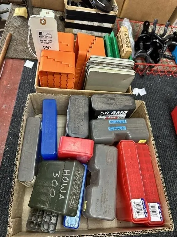 2 BOXES RELOADING TRAYS, LUBE PDS, AMMO BOXES