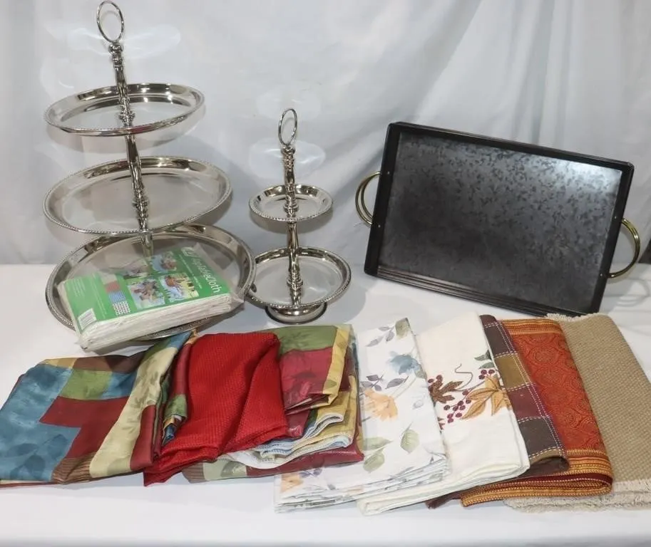 Tiered Serving Trays, Trays, & Table Linens;