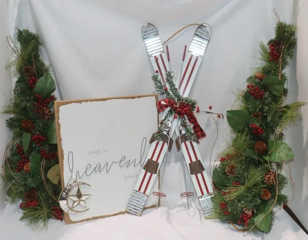 Holiday Decor w/ Skis And Sign: