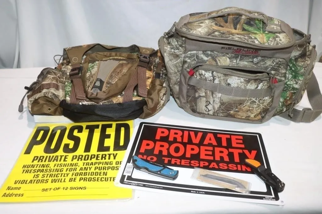 Camo Bags, Knives, and Signs;
