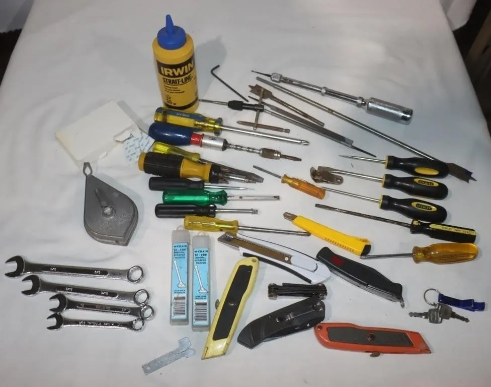 Screwdrivers, Knives, Wrenches, Chalk Line,...
