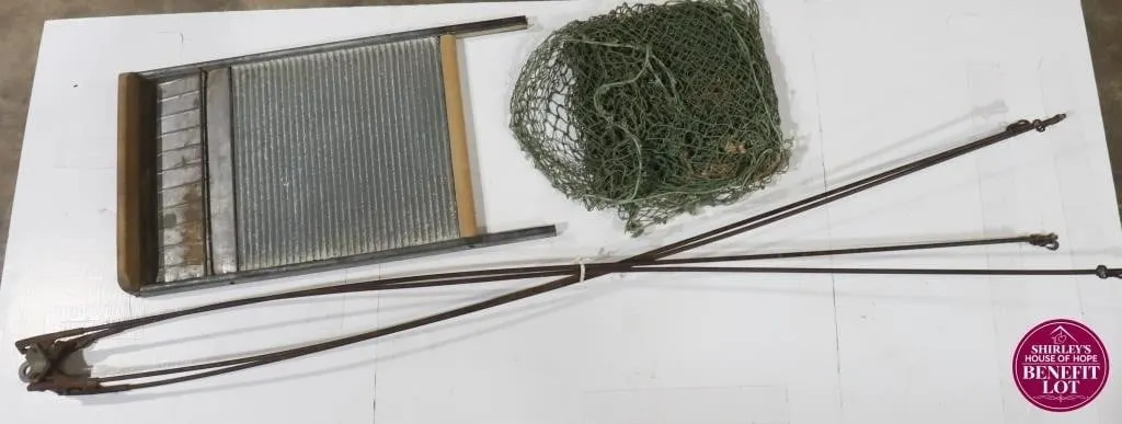 Vintage Washboard, Fishing Nets & Hook Rods