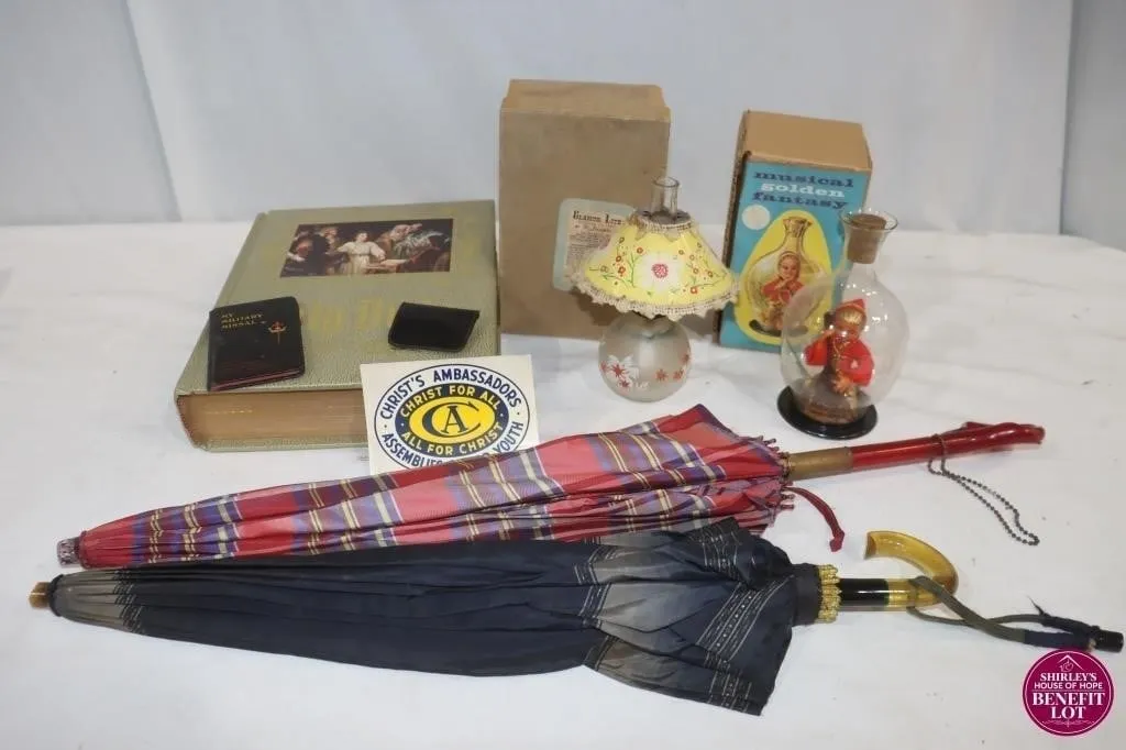 Heirloom Bible, Perfume Lamp, Umbrellas,