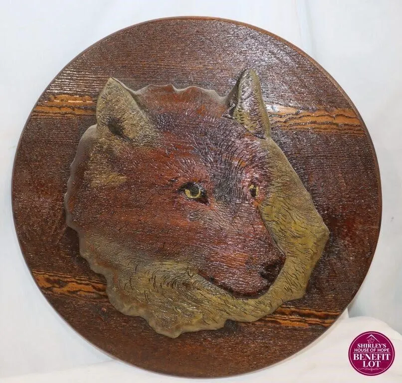 Hand-Carved Wood Wolf Wall Plaque