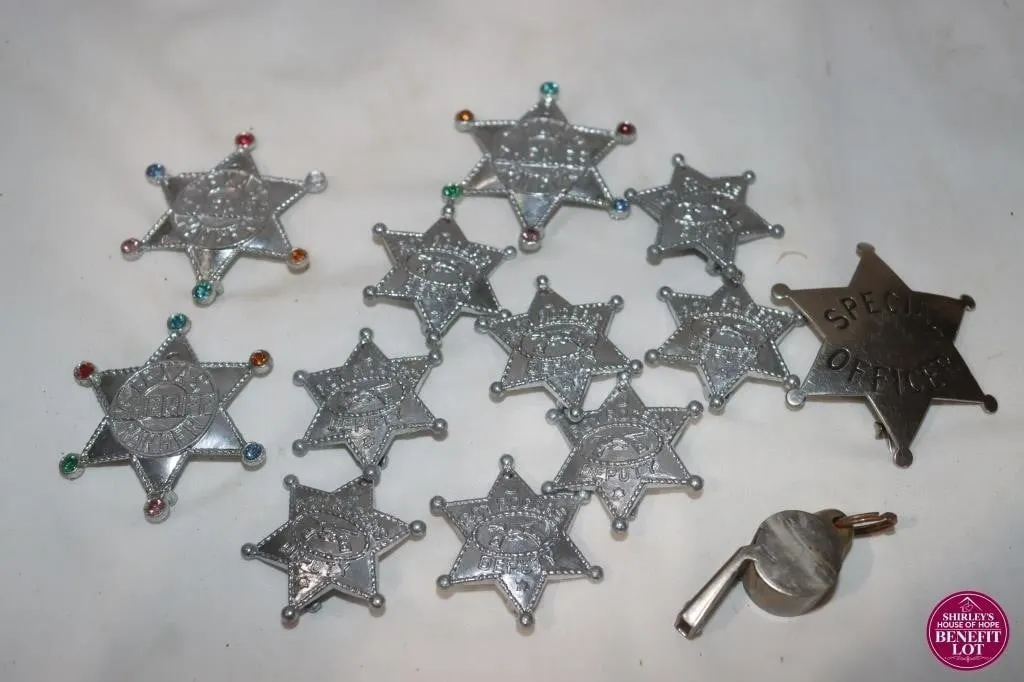 Vintage Toy Sheriff Badges & Whistle