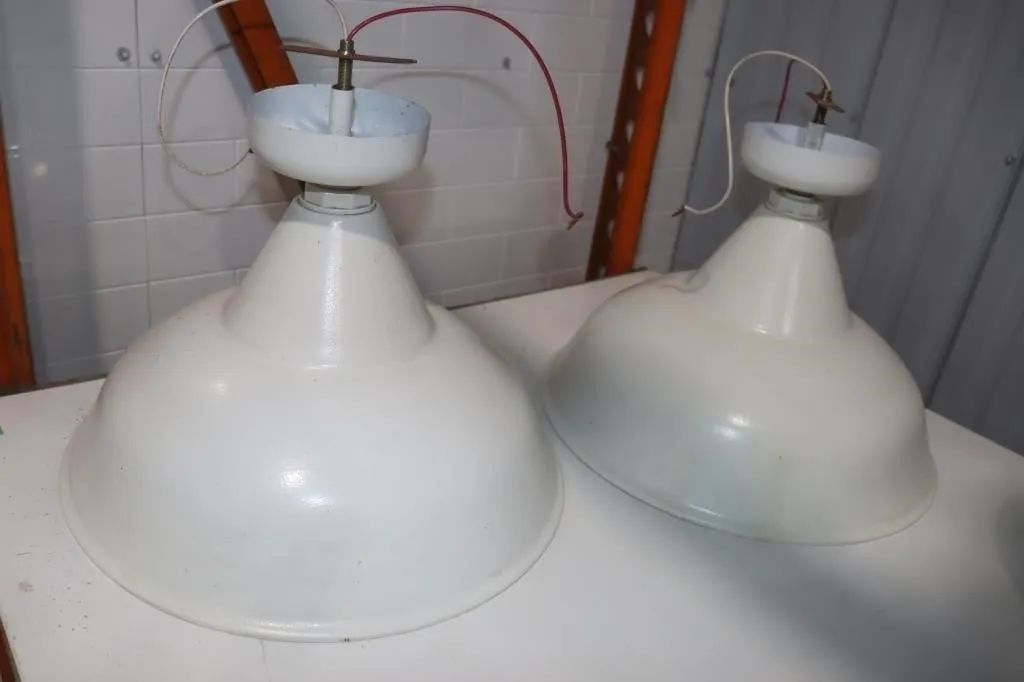 Pair Of White Industrial Pendant Lights