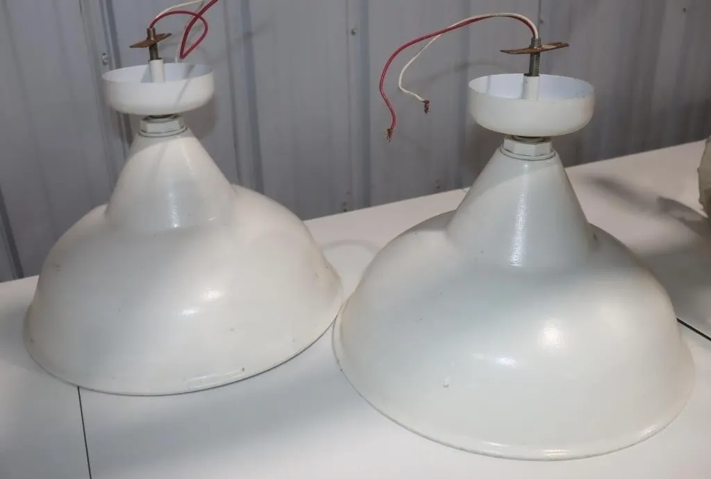 Pair Of White Industrial Pendant Lights