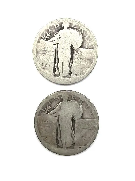 (2) Illegible Date Standing Liberty Quarters