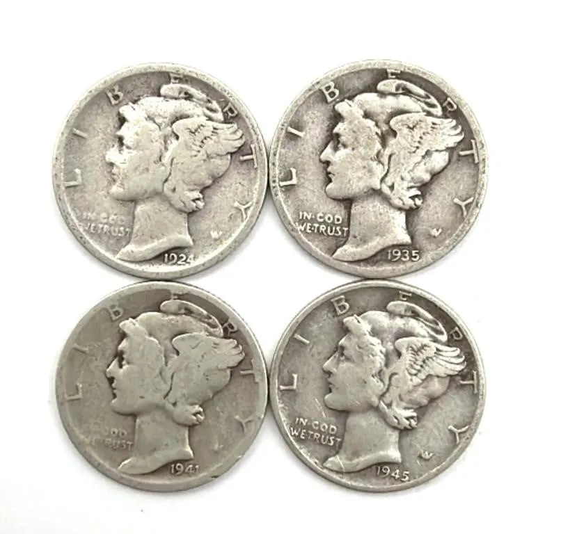 (4) Mercury Dimes : 1924-S, 1935, 1941-S, and