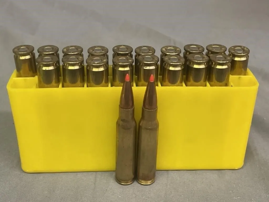 Twenty Winchester.308 cal. WIN cartridges in a