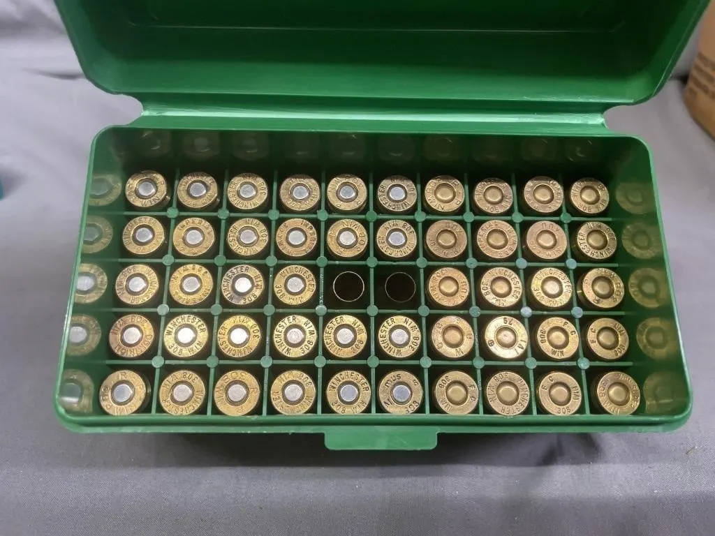 Fifty Winchester.308 cal. WIN brass in a Case-Gard