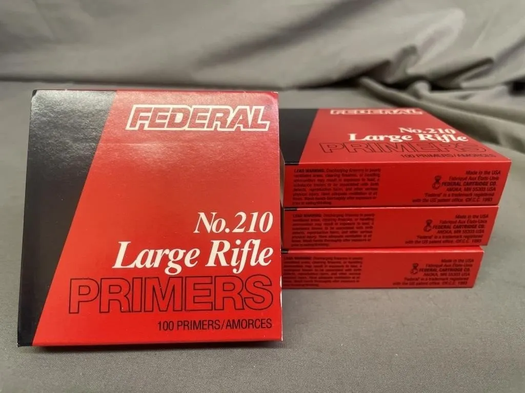 Six 100-packs of Federal #20 Large Rifle Primers.