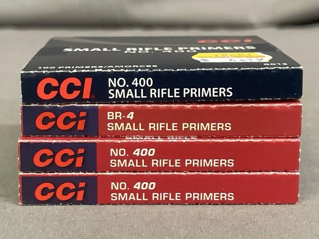 Four packs of 100 CCI No. 400 Small Rifle Primers.