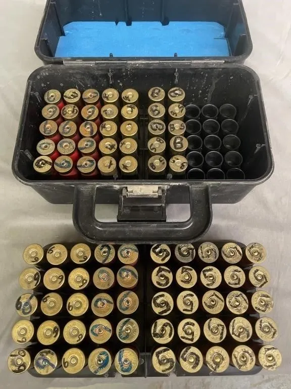Eighty-five 12 ga. shotshells in a Case-Gard 100
