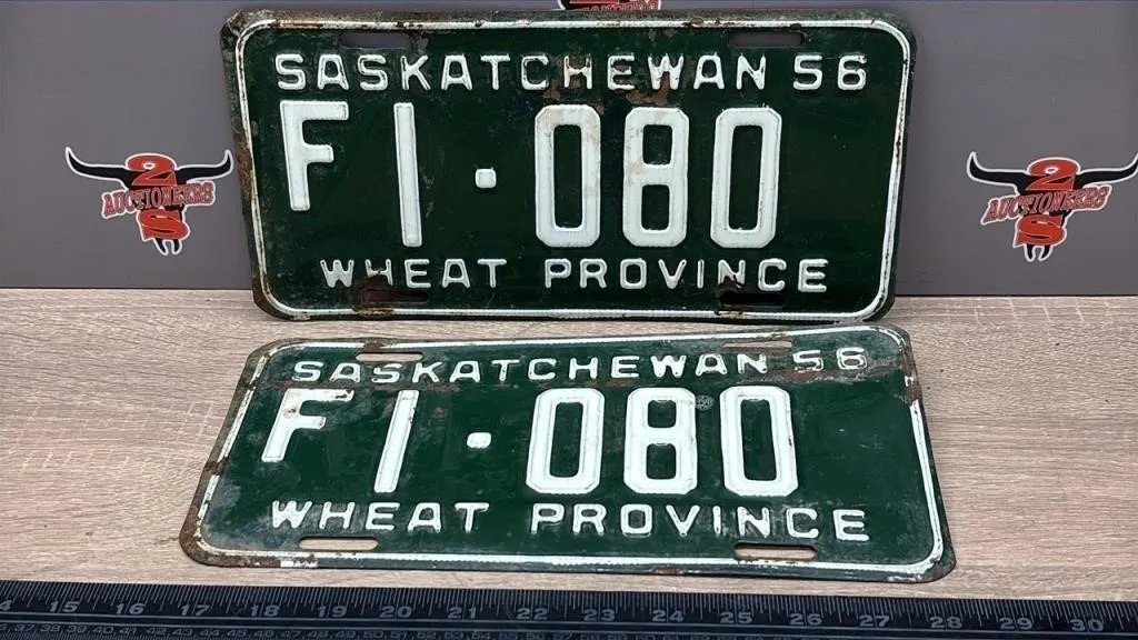 1956 Matching F Sask. License Plates.