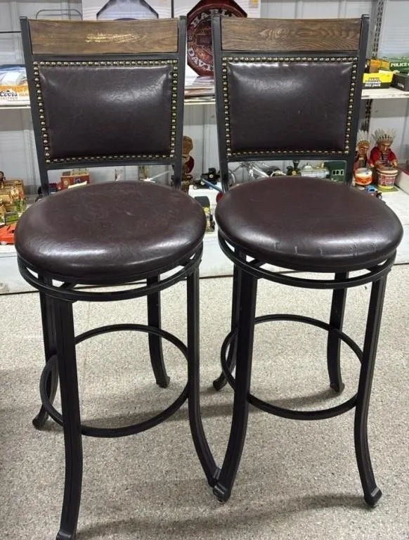 2 Bar Height Swivel Stools, Seat 29"H, Back 45"H.