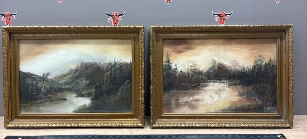 2 Antique Framed Moutain Art 21�W x 15.5�H. Chips