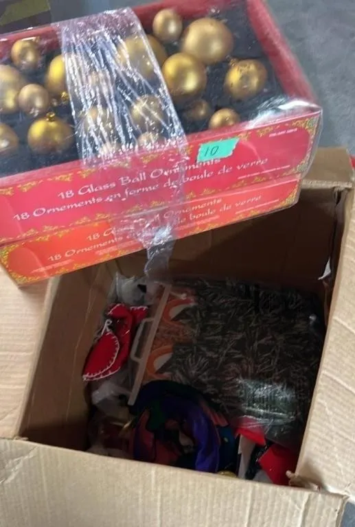 Large Box of Christmas Decorations. #LYS