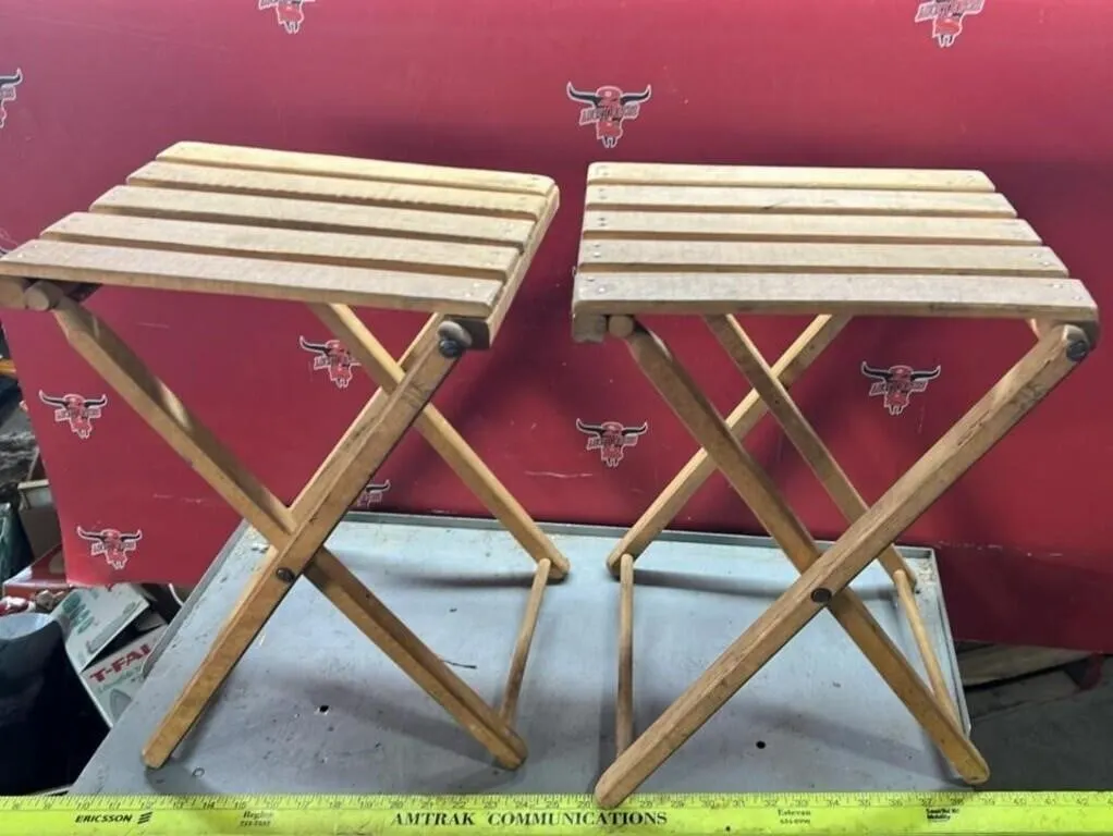 2 Folding Wooden Stools/Plant Stands. #LYS.