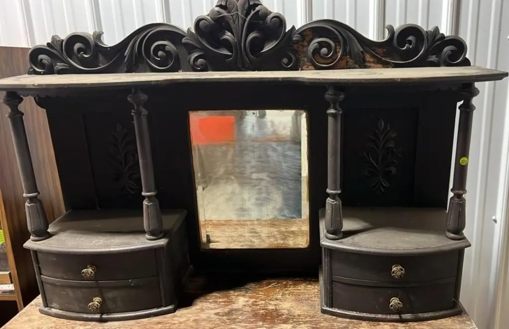 Wooden Buffet Top w/Bevelled Glass Mirror 43"W x