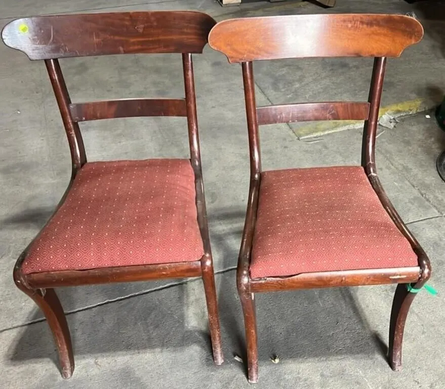 2 Wooden Chairs w/Cloth Seats. May require a