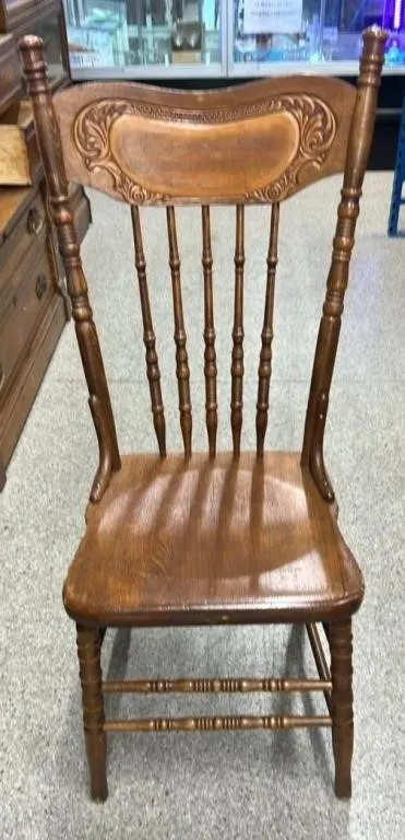 Carved Back Wooden Chair. #LYS *NO SHIPPING