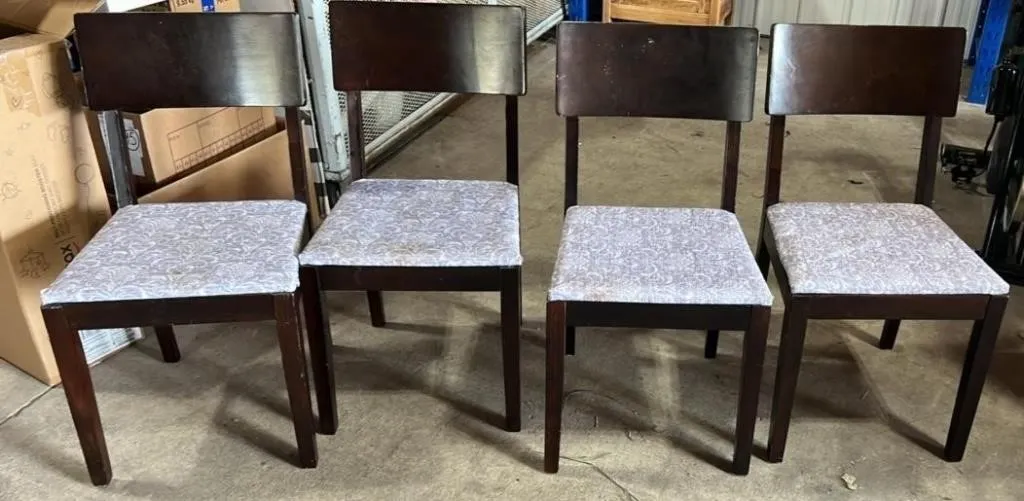 4 Heavy Wooden Chairs w/Cloth Seats. #LYS.