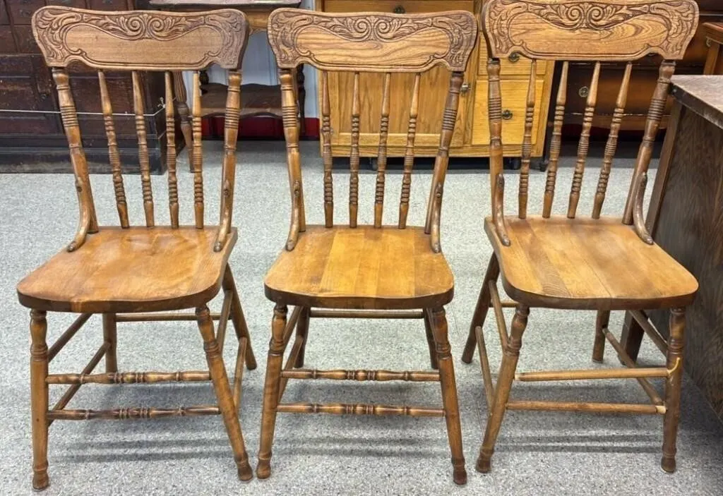 3 Pressback Wooden Dining Chairs. *LY *NO SHIPPING
