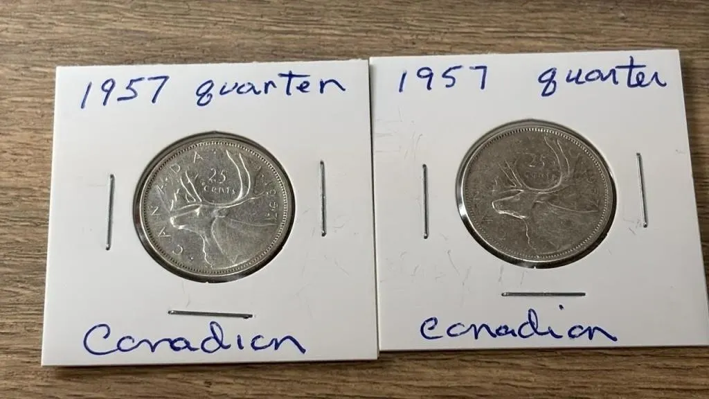 2, 1957 Canada Silver Quarters.