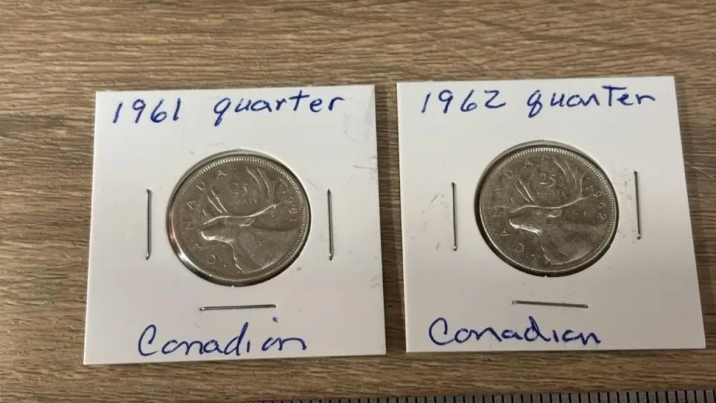 1961 & 1962 Canada Silver Quarters.